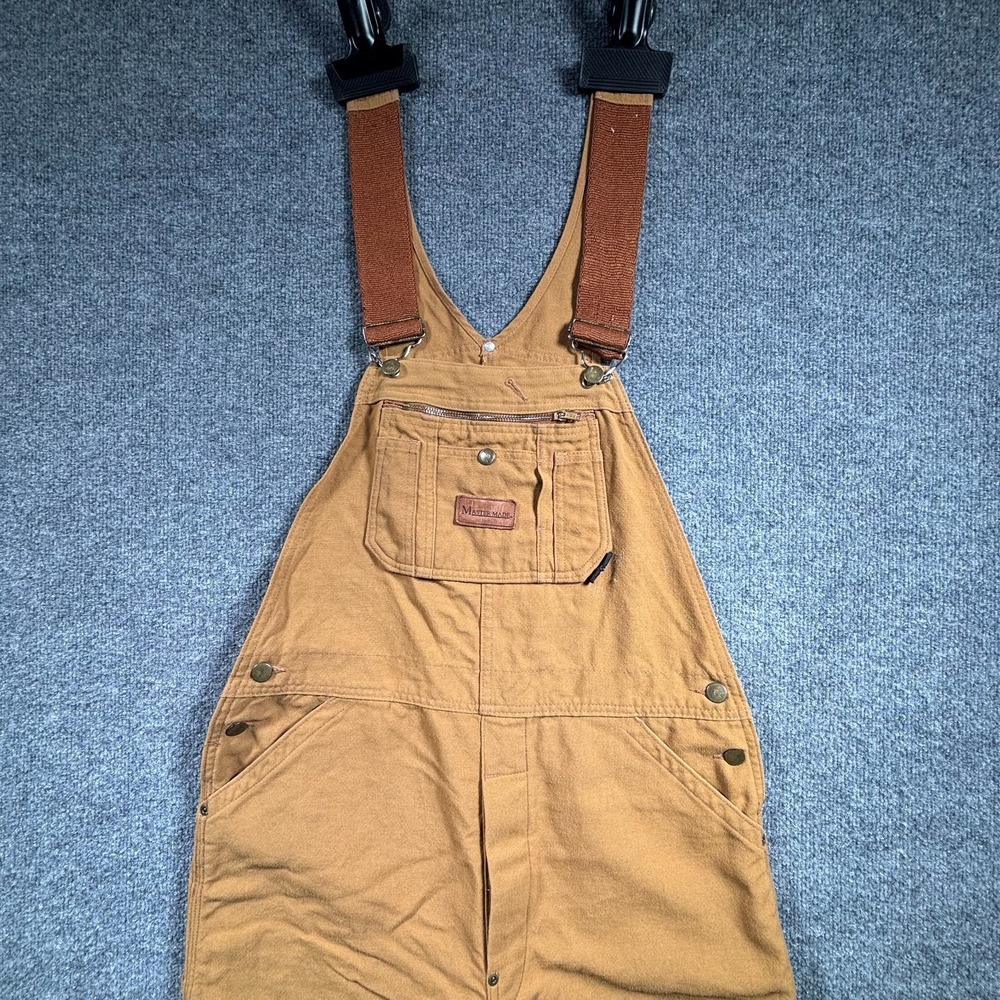 Master Made Duck Bib Overalls Men's 34x37 Brown Canvas Heavyweight Work Utility